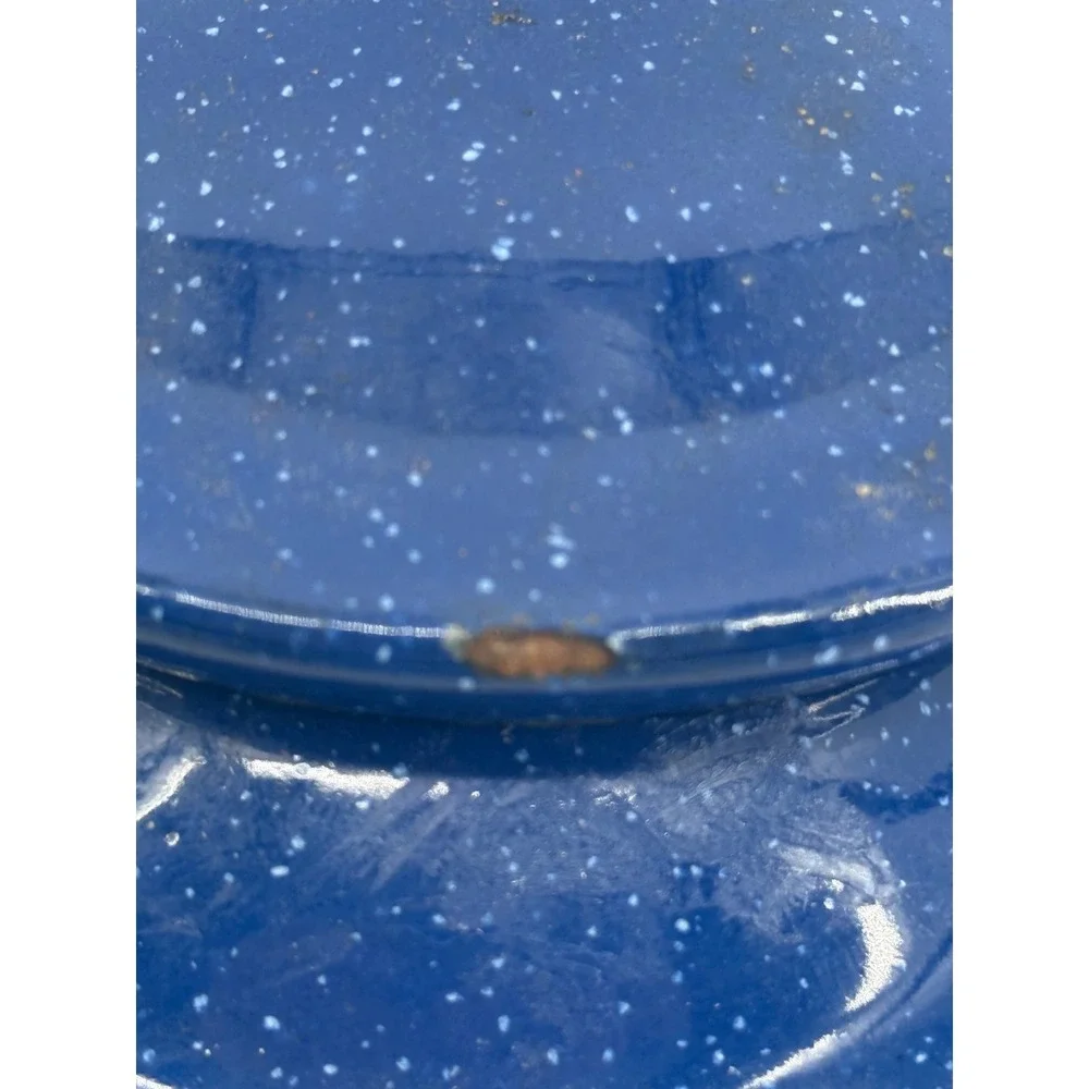 Vintage Speckled Enamelware Pot Lids Set 3.75in Enamel Cobalt Blue Splatterware